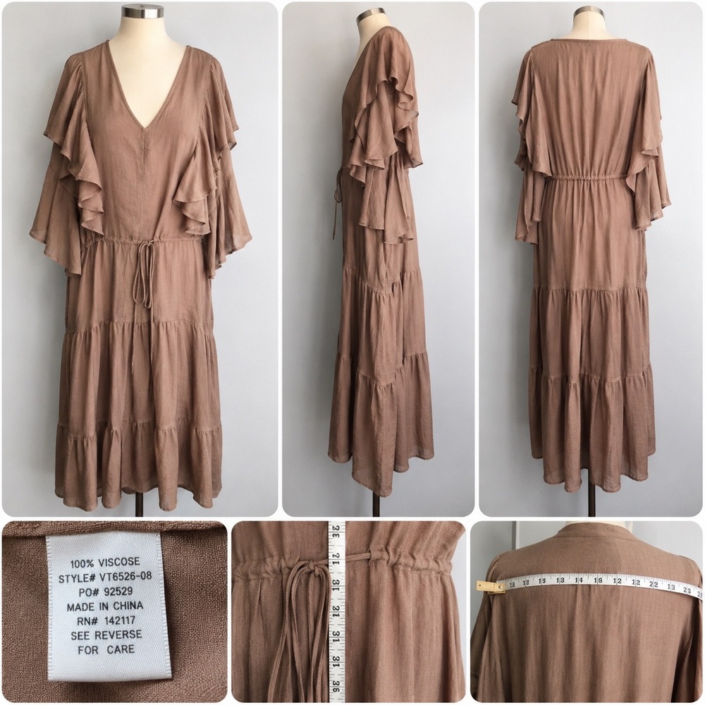 FLAWLESS Women's Boutique Boho Ruffled Midi dress, long sleeve,whimsy, fairycore